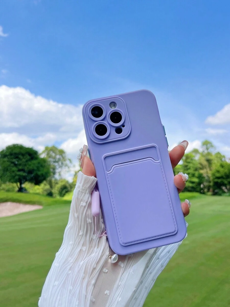 1 Miếng Chạm nhẹ Ví thẻ + Chất lỏng silicon Dây buộc điện thoại + Chống sốc Thẻ Chèn Ốp lưng & bao da điện thoại , Tương thích với Apple & Samsung Điện thoại - Màu tím - Xem 1