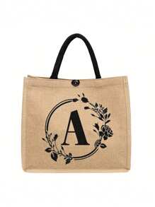 Lightweight,Portable Letter Flower Pattern Natural Elements Teacher Appreciation Gift Women Linen High-Capacity Tote Bag,Graduation Gifts Letter Print Fashionable Teacher Tote Bag School Gift Beach Vacation Stylish,Great Gift For Women,MomsTeachers,Friends,Bridesmaids, Best Teacher Gifts Forever - Khaki - View 5