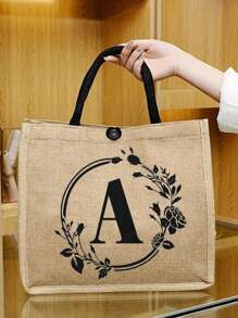 Lightweight,Portable Letter Flower Pattern Natural Elements Teacher Appreciation Gift Women Linen High-Capacity Tote Bag,Graduation Gifts Letter Print Fashionable Teacher Tote Bag School Gift Beach Vacation Stylish,Great Gift For Women,MomsTeachers,Friends,Bridesmaids, Best Teacher Gifts Forever - Khaki - View 3