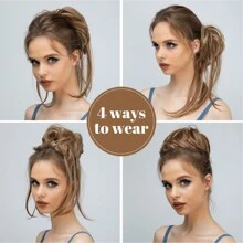 Messy Bun Hair Piece Curly Hair Bun Extensions with Straight Tails Hair Scrunchies Ponytail Hairpieces for Women Dark Brown