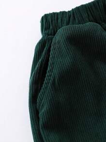 1件少年卡通刺繡長褲萊條休閒褲,春秋季節穿著適合 - 綠色 - 查看 6