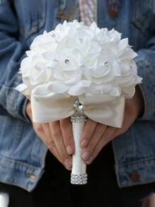 1件装奢华水钻蝴蝶结装饰花束，适用于婚礼新娘、伴娘、仪式、户外婚礼和庆祝活动，以及情人节配饰