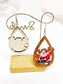 1 對木製水滴形鏤空聖誕卡通鹿和聖誕老人耳環吊墜適合萬聖節派對節日裝飾或作為禮物 - 彩色 - 查看 4