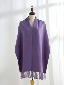 1 件女式淺紫色流蘇人造羊絨保暖百搭超大圍巾披肩適合日常使用 - 淡紫色 - 查看 5