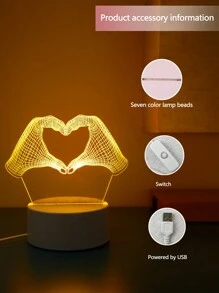 1入組琥珀色遙控雙手形狀心臟3d夜燈和禮物夜燈 - 亮橙色 - 查看 4