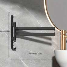 Rotating Towel Rack For Bathroom, Wall Mounted Multiple Bars Towel Storage Rack, Corner Towel Bar For Kitchen, Toilet, Room, No Drilling - Black - View 8