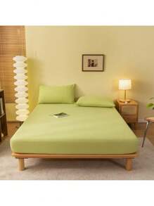 1 Piece Fitted/Drawer Sheet Cotton Breathable Solid Color - Olive Green - View 6