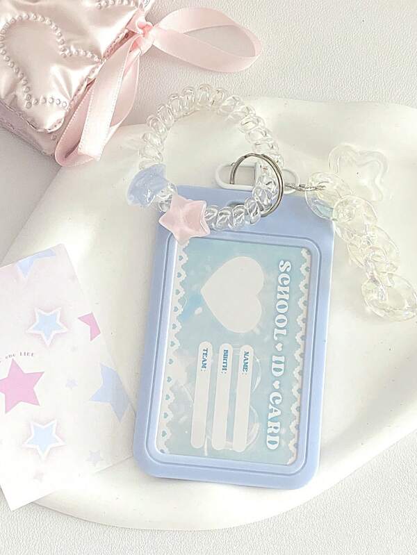 1pc Blue Star Decorated Card Holder For Transit Pass, Student Id, Keys,School Supplies,Back To School