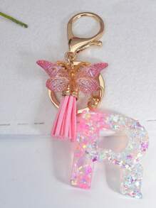 Boho 1pc Pink Glitter Alphabet Letter Keychain - Pink - View 6