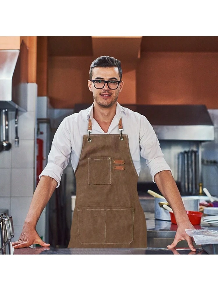 2 Grembiuli Da Cucina In Cotone E Lino – Regolabili, Con Tasche Grandi, Taglia Unica, Colore Nero/Grigio – Per Uomo E Donna, Cucinare, Dipingere, Giardinaggio - 2