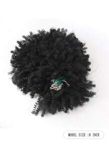 Head-Wrap Wigs 2 in 1 Head Ponytail Wrap Short Silver Turban Wrap-Wig Updo Kinky Curly Afro Puff with Bangs Drawstring Ponytail Extension for - Black - View 4