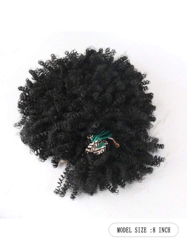 2合1頭套馬尾短款銀色頭巾頭套假髮,卷曲的南非蓬牌子帶直劉海插頭馬尾辮拉繩 - 黑色 - 查看 4