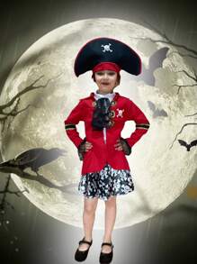 Girl's Pirate Costume Day Of The Dead Halloween Party - Red - View 1