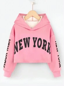 Tween Girl Letter Graphic Drop Shoulder Sweatshirt - Pink - View 1