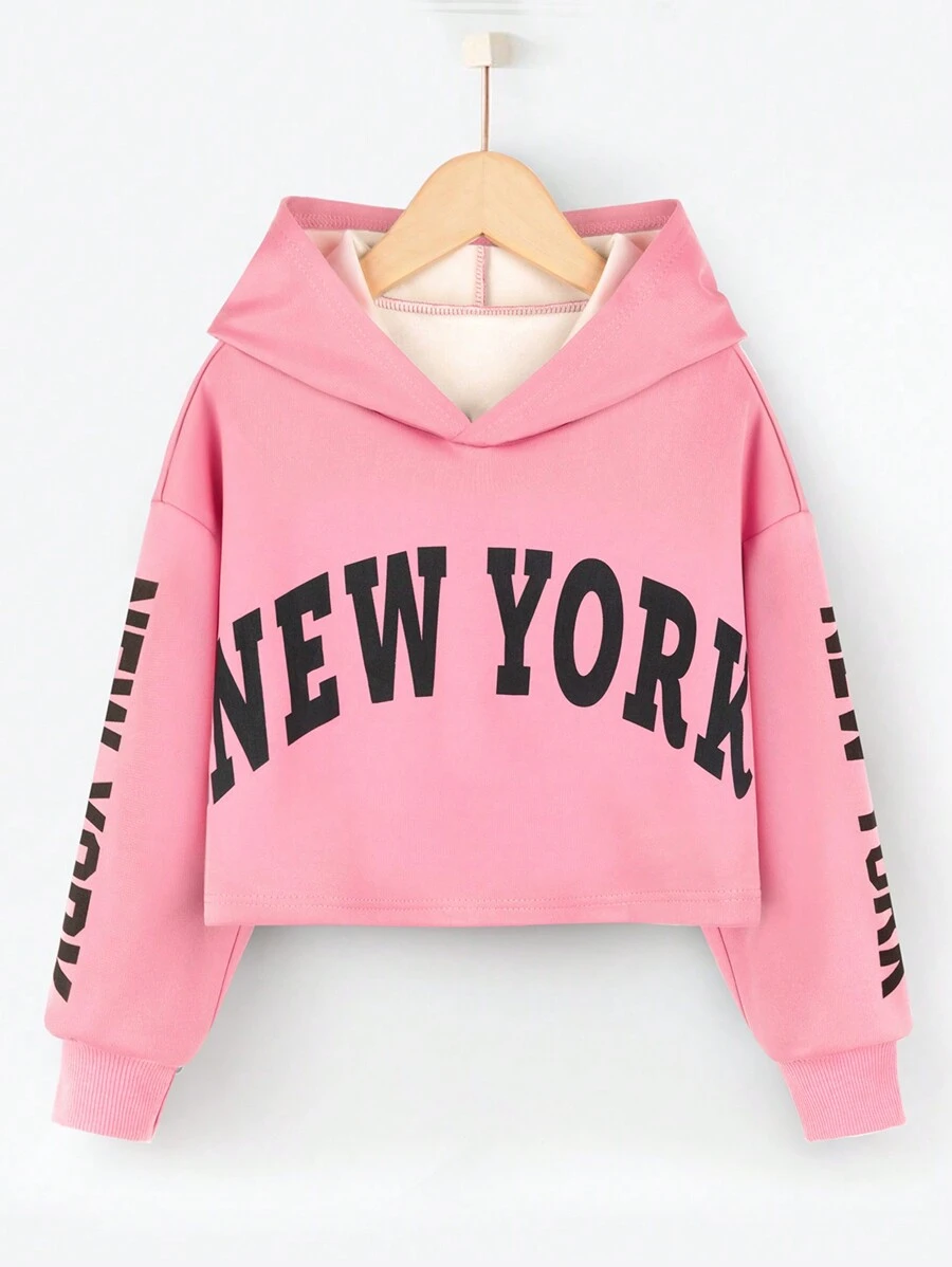 Tween Girl Letter Graphic Drop Shoulder Sweatshirt - Pink - View 1