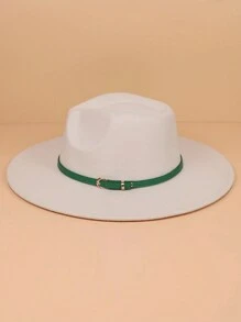 1入組女士西部牛仔帽,時尚綠色配件帶心形爵士樂帽帶,戶外防曬羊毛帽適用於男士英語紳士派對