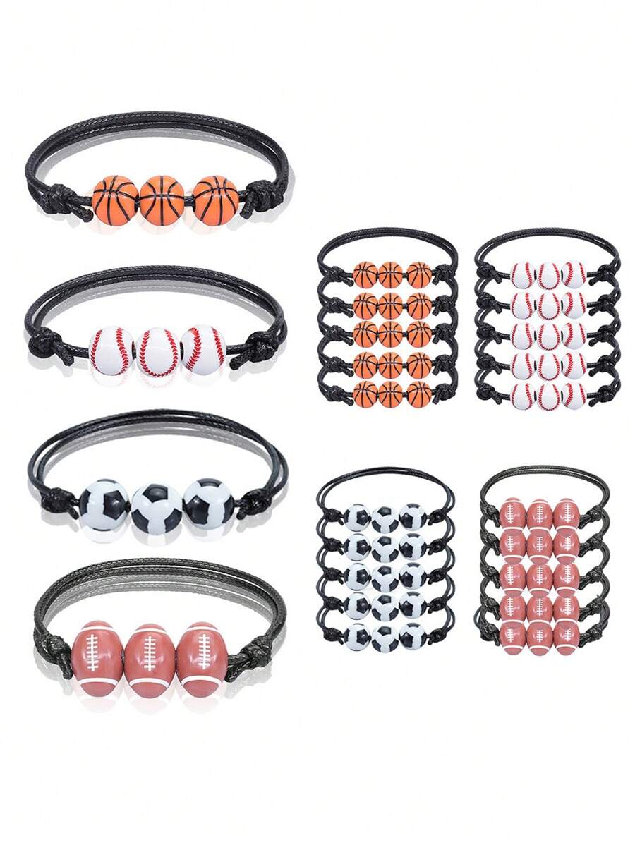 1條用於籃球、網球、棒球、足球的蠟繩編織手鍊,男士世界杯足球吊墜