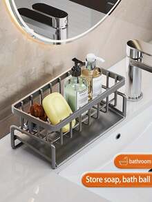 1pc Kitchen Faucet Rack Sponge Drain Basket, Toilet Storage Rack, Kitchen Faucet Sponge Holder, Stainless Steel Storage Rack Sink Organizer, Detachable Hanging Faucet Drain Rack For Sponge, Brush, Towel, Scrubbers, Bathroom And Kitchen Supplies - Black - View 9