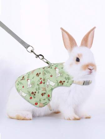 Supet 1pc Fashionable Printed Breathable Small Pet Harness And Leash Set For Outdoor Activities, Suitable For Rabbits