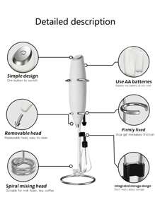 5 段 2 节 AA 电池供电手持式迷你可切换打蛋器和牛奶起泡器，不锈钢搅拌器，适用于家庭厨房搅打蛋清、起泡牛奶、搅打奶油 - 白色 - 查看 5