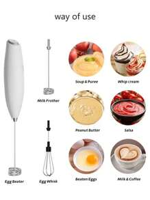 5 段 2 节 AA 电池供电手持式迷你可切换打蛋器和牛奶起泡器，不锈钢搅拌器，适用于家庭厨房搅打蛋清、起泡牛奶、搅打奶油 - 白色 - 查看 4