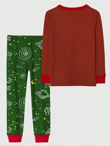 2pcs/Set Tween Boy Snug Fit Christmas Astronaut Themed Pajamas Set, Homewear - Multicolor - View 2