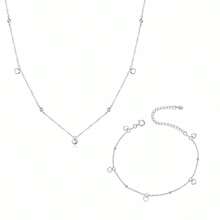 WOSTU 心形珠寶1入925純銀愛心鏈接手鍊,1入925純銀女士吊墜項鍊鍍鉑金珠寶