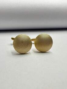 1pair Round Dense Dot Design Golden Cufflinks Suitable For Men's Business And Social Events - Yellow Gold - View 1
