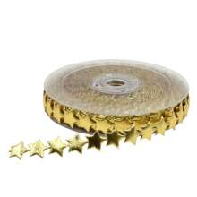 1roll 15m Metallic Gold Star Embossed Ribbon, Christmas Decoration Star Printed Fabric Ribbon Material - Gold - View 1
