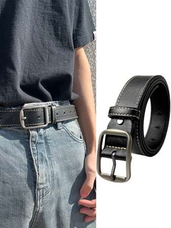 1pc Square Pin Buckle Belt Casual Black Belt Simple And Fashionable Belt Suitable For Daily Use As A Gift For Boyfriend Or Elderly Relatives Summer, School Casual, Business, Boyfriend Husband Father Dad Men Gift, Daily Wear, Fashion, Teen, Outdoor, Vacation, Athletic, Travel, Street, Boho, Vintage Fall, Autumn, Halloween Autumn-Winter Accessories,Suitable For Teens, Youth,Men,Casual, Outdoor, Athletic, Vacation, Graduation Gifts, Birthday, Daily Wear