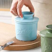 Modern Minimalist English Letter "Butter" Solid Color Ceramic Butter Dish With Water Tight Seal Cover, Creative Western Style Cheese Container For Kitchen And Dining Room Storage - Multicolor - View 6