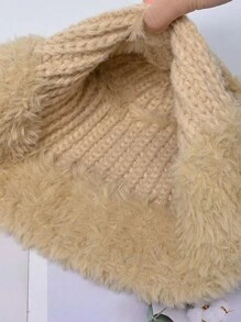 1 件裝女式冬季毛絨耳罩帽可愛熊耳朵防風保暖針織帽 - 駝色 - 查看 4