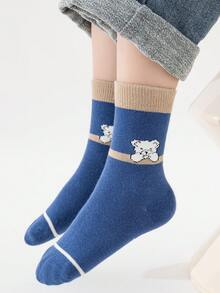 5入組男孩秋冬藍色和棕色條紋熊和字母印花中筒襪(6-12個月)/(1-2)/(2-3)/(3-8)歲 - 彩色 - 查看 5