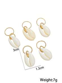 5pcs Bohemian Style Shell Pendant Iron Ring Hair Hoop Suitable For Women's Beach Vacation, Party, Gathering - Multicolor - View 5