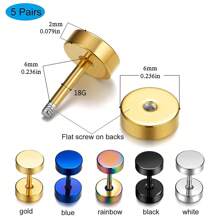 5 pairs Men Earrings Studs Flat Back Dot Earrings Pure Titanium Nap Earrings Hypoallergenic 6mm Disc Earrings Flatback Screw Stud Earrings for Man Woman