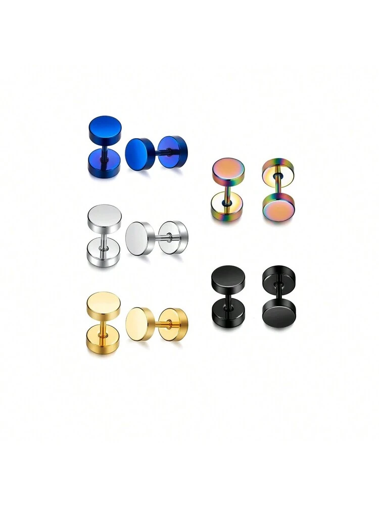 5 pairs Men Earrings Studs Flat Back Dot Earrings Pure Titanium Nap Earrings Hypoallergenic 6mm Disc Earrings Flatback Screw Stud Earrings for Man Woman