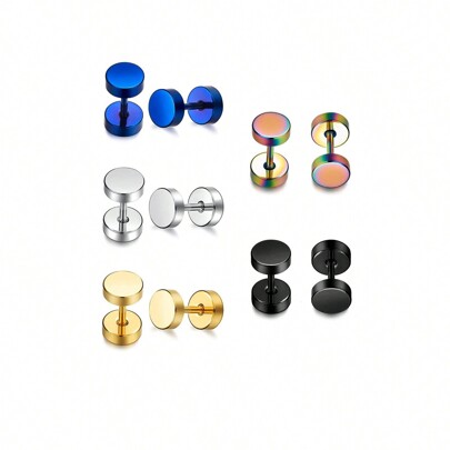 5 pairs Men Earrings Studs Flat Back Dot Earrings Pure Titanium Nap Earrings Hypoallergenic 6mm Disc Earrings Flatback Screw Stud Earrings for Man Woman