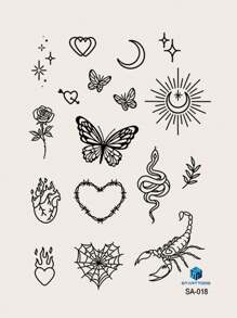 STARTTOOS وشم مؤقت واقعي بتصميم نجمة سوداء، قمر، فراشة، حب، عقرب، شبكة عنكبوت، وردة، مناسب للاستخدام اليومي وحفلات الأعياد والمهرجانات والتزيين على الأصابع والأذن والظهر والكتف والرقبة والترقوة، مقاوم للماء