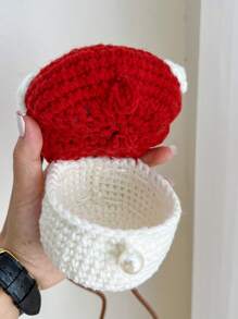 1 件手工針織蘑菇形斜挎包女孩,適合日常和旅行時尚搭配 - 紅白色 - 查看 6