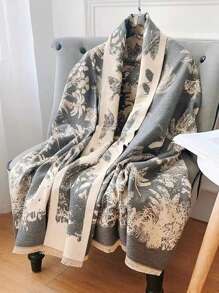 FADZOYLE Boho款 1入組淺灰駱駝毛女士長款披肩圍巾，印花圖案保暖羊毛時尚圍巾，適用於秋冬日常晚宴禮服及送禮之用 - 淺灰色 - 查看 5