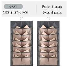 1PC Bra Storage Organiser With 12 Mesh Pockets, Foldable Underwear Hanging Organizer For Wardrobe Wall Mount Bra Hanger Double Side Cloth With Hanger For Toys Purses Towels Socks Bras(Grey, 6+6=12 Pockets)  Decorations   Autumn Decor Festival Decor Room Decor Home Decor Fall Decor Bedroom Decor - Dark Grey - View 3