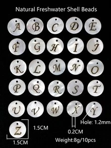 10入組白色平面圓形自然淡水貝殼字母a-z珠子,貝殼散珠,人造珍珠魅力,適合女性首飾製作,diy項鍊手鍊耳環手工藝品用品 - 白色 - 查看 5