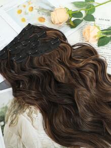 4入組夾式彩虹長捲髮,厚鬆長髮套件適用於女性全頭20英寸淺啡色與啡色亮點 - 間色 - 查看 4