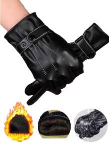 Winter Touch Screen Cycling Gloves For Men, Thickened & Thermal Lined, Adjustable, Windproof & Warm For Riding, Motorcycling, Black - Black - View 1