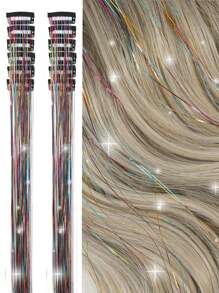 時尚聚會聖誕新年禮物女士頭髮閃爍條12入包裝,20英寸夾式彩色閃光柔順髮絲,節日禮物閃爍童話髮片派對迷人髮飾(20英寸12入,彩色)