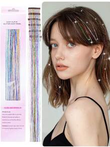 時尚聚會聖誕新年禮物女士頭髮閃爍條12入包裝,20英寸夾式彩色閃光柔順髮絲,節日禮物閃爍童話髮片派對迷人髮飾(20英寸12入,彩色)