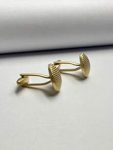 1pair Round Dense Dot Design Golden Cufflinks Suitable For Men's Business And Social Events - Yellow Gold - View 2