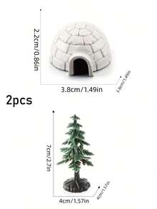2 件微型雪屋和圣诞树复制品 - 逼真的北极冰屋装饰小雕像，适合儿童圣诞派对和景观装饰！，圣诞节 - 彩色 - 查看 7