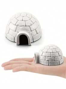 2 件微型雪屋和圣诞树复制品 - 逼真的北极冰屋装饰小雕像，适合儿童圣诞派对和景观装饰！，圣诞节 - 彩色 - 查看 2