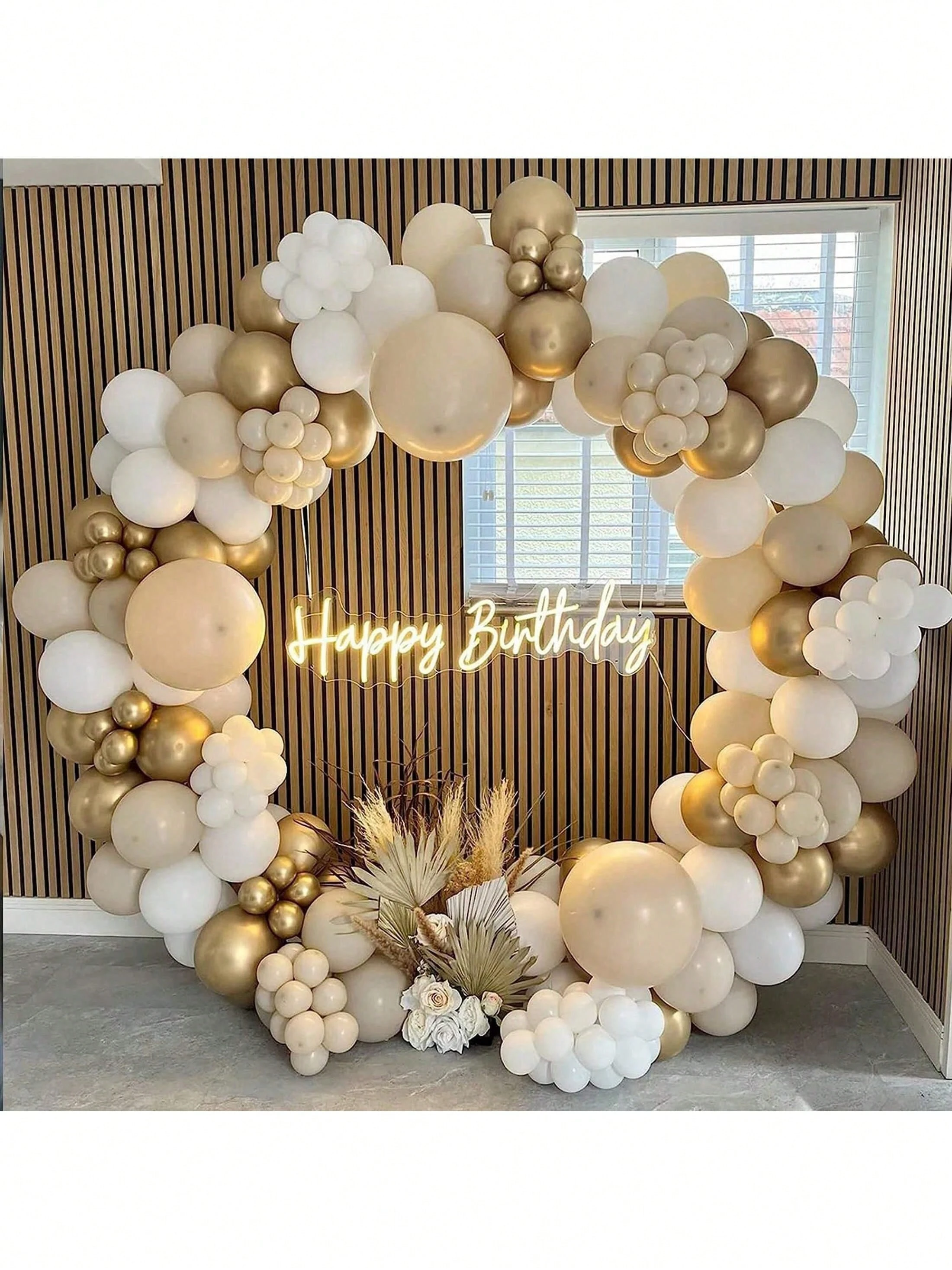 159pcs White & Champagne Color Balloon Arch Kit With Gold Chrome Latex